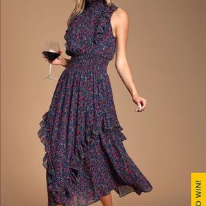 Lulu’s Floral Mock Neck Midi Dress